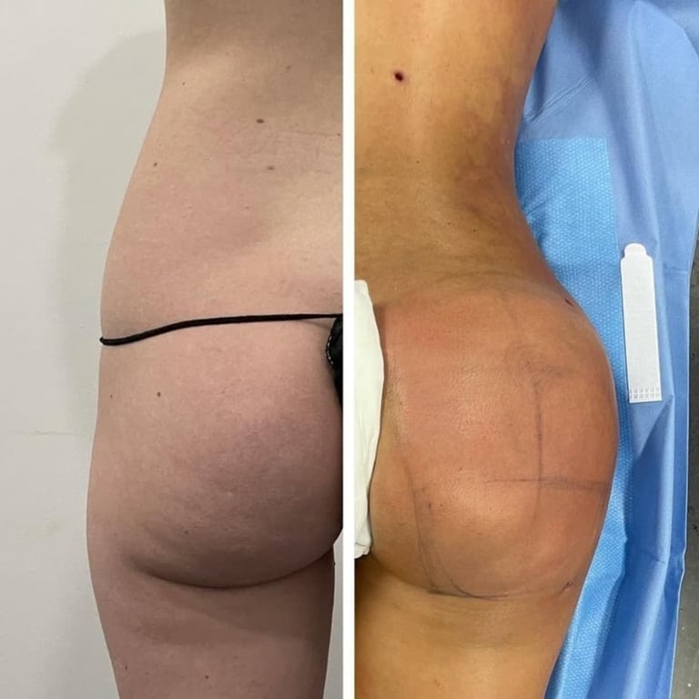 Before and after comparison of buttock enhancement procedure
