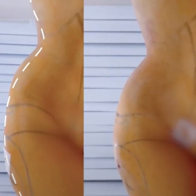Close-up of arm showing liposuction results with surgical markings